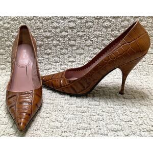 MIU MIU Pumps Womens 9 39 Brown Croc Gator Embossed Leather Heels Shoes